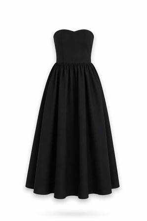 Siyah Straplez Poplin Midi Elbise 12463