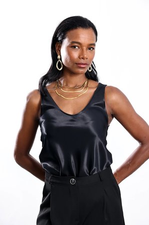 Siyah Askılı Saten Bluz 3338