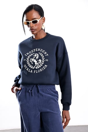 Lacivert Independent Ocala Florida Baskılı Sweatshirt 02839