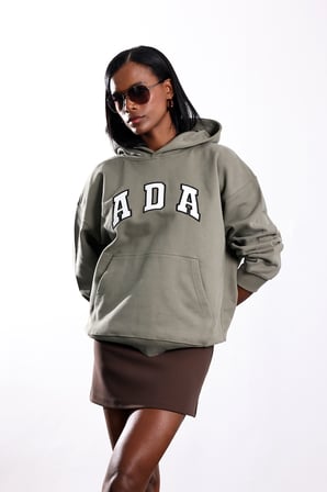 Haki Ada Nakışlı Kapüşonlu Sweatshirt 