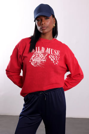 Kırmızı Wild Muse Baskılı Sweatshirt 19106