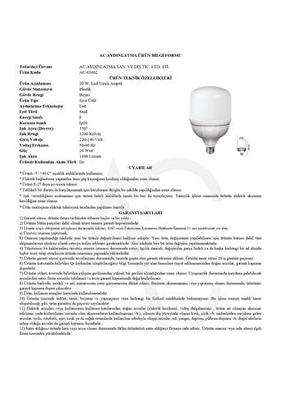 20W Torch Led Ampul Amber Işık 10 Adet