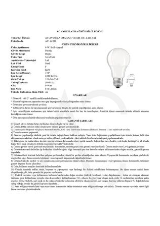 9W Bulb Led Ampul Beyaz Işık