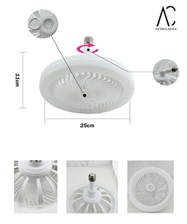 30W Fanlı Led Ampul / 3 Renk Işık / 3 Hız Fanlı Beyaz Kasa  - Kumandalı ve Koku Hazneli