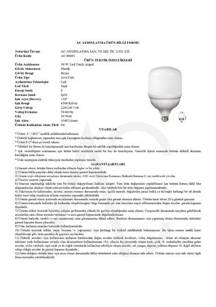 50W Torch Led Ampul Beyaz Işık