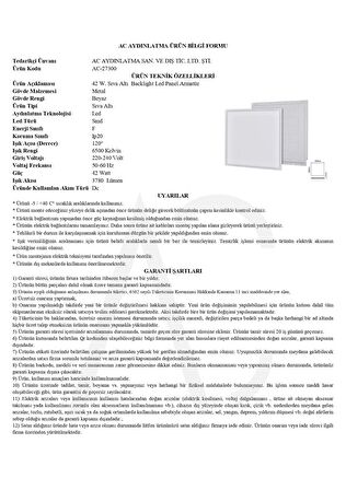 42W 60X60 Backlight Led Panel Armatür Beyaz Işık 2 Adet