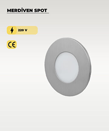 3W Krom Yuvarlak Sıva Altı Merdiven Spot 6500K (Beyaz Işık)