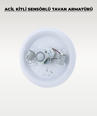 Acil Kitli Pilli 2 x E27 Duylu Sensörlü Tavan Armatürü - Cam / Metal