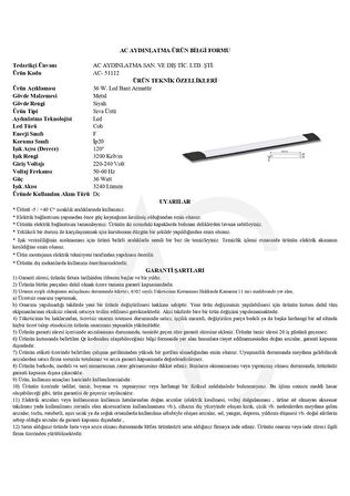 36W Siyah Led Bant Armatür Amber Işık 2 Adet