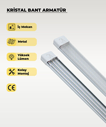  80W Beyaz Kristal Led Bant Armatür 3200K Sarı Işık