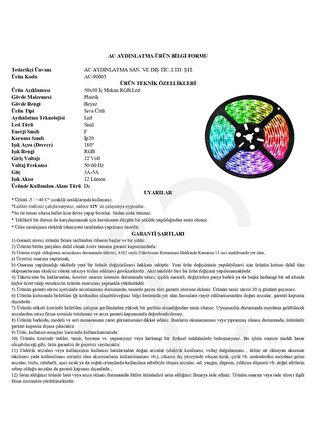 İç Mekan 3 Çip Şerit Led Rgb 5mt