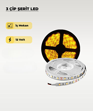 12V İç Mekan Amber Işık Şerit Led 10 Metre