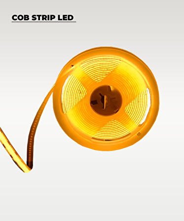 12V COB Şerit Led Amber Işık  - Metrede 360 Led - 5 Metre