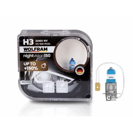 Wolfram 22103NV H3 Night Vision +%150 Fazla Işık +%20 Beyaz Işık 12V 55W