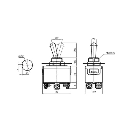Anahtar Toggle Switch 6P MOM-OFF-MOM Ø12mm KN3C-223 IC-160