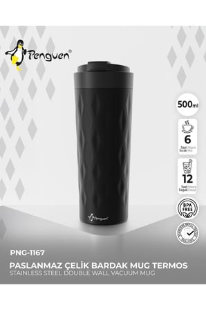 PNG-1167 500ml Flip Kapak Desenli Çelik Mug | 6 Saat Sıcak 12 Saat Soğuk | Sızdırmaz & BPA Free
