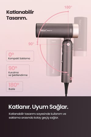 Relux RHD7130EasyFold 5in1 Saç Şekillendirme ve Kurutma Makinesi, RHD7130B, Plum Brown