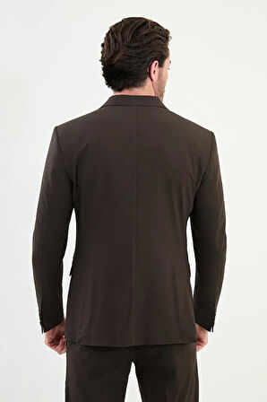 Mcr Düz Slim Fit Geniş Yaka Kruvaze Erkek Takım Elbise Kahve - 45392.25Y