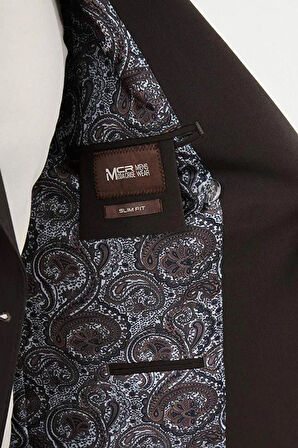 Mcr Düz Slim Fit Geniş Yaka Kruvaze Erkek Takım Elbise Kahve - 45392.25Y