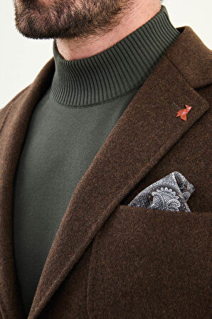 Mcr Düz Slim Fit Torba Cepli Mendil Detaylı Yün Erkek Ceket 44316