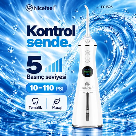 NPO Nicefeel FC1596 Taşınabilir,Şarjlı,Masajlı,Diş Teli/Protez Bakım Profesyonel Ağız Duşu-Beyaz