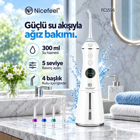 NPO Nicefeel FC1596 Taşınabilir,Şarjlı,Masajlı,Diş Teli/Protez Bakım Profesyonel Ağız Duşu-Pembe