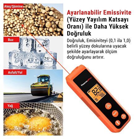 ThermoPro TP410 Mini Cep Boy Taşınabilir Endüstriyel Kızılötesi Katı-Sıvı Sıcaklık Ölçer