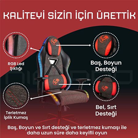 NPO GC2001BR 2D Kolçaklı,RGB Ledli,Boyun ve Sırt Destekli Oyuncu Koltuğu,Kırmızı-Siyah