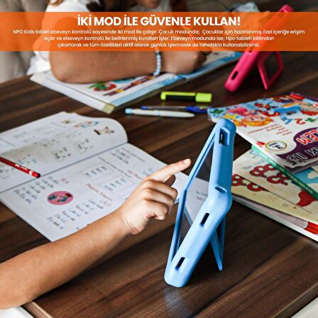 NPO 8" IPS Ekran 4GB 64GB Android 13.0 A133P 1.8GHz Antişok Çocuk Tableti Kids Tablet Mavi RS407+