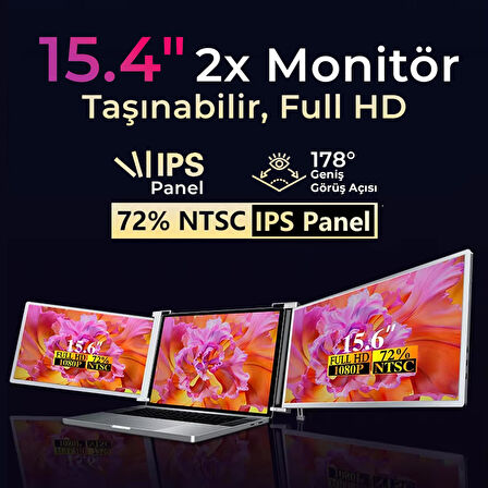 NPO NPM20 15.4" FHD 1080p IPS Type-C Taşınabilir Dizüstü 2'li Monitör Çoklayıcı Notebook Monitör