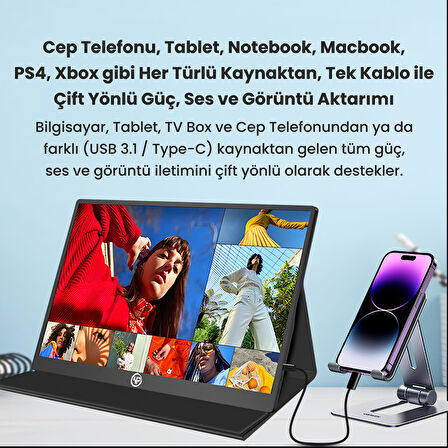 NPO NPM6 15.6" IPS FHD 5ms 60Hz Type-C Telefon ve Oyun Konsolu Uyumlu Metal Kasa Taşınabilir Monitör