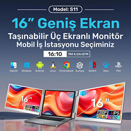 NPO NPM11 16" FHD 1200p IPS Type-C Taşınabilir 2'li Monitör Çoklayıcı Standlı Notebook Monitör