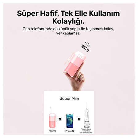 NPO Nicefeel FC5170 Mini Taşınabilir,Şarjlı, Diş Teli/Protez Bakım ve Profesyonel Ağız Duşu-Pembe