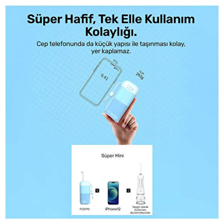 NPO Nicefeel FC5170 Mini Taşınabilir,Şarjlı, Diş Teli/Protez Bakım ve Profesyonel Ağız Duşu-Mavi