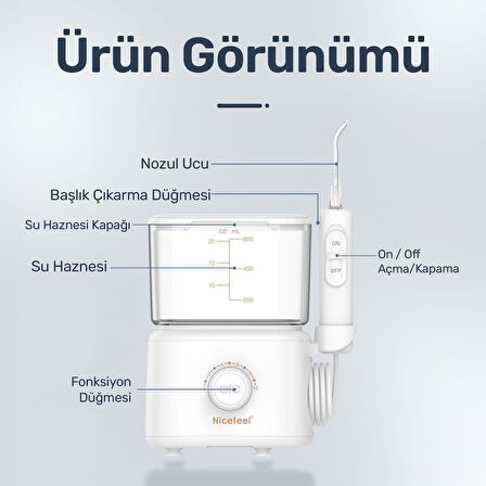 NPO Nicefeel FC180 Profesyonel 600ml Diş Teli/Protez Bakım ve Ağız Duşu-Beyaz