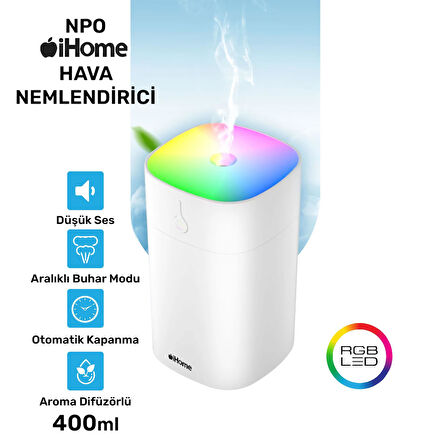 NPO iHome NPD09B RGB Renkli Aromaterapi Difüzör ve Ultrasonik Hava Nemlendirici Buhar Makinesi