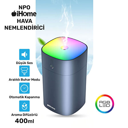 NPO iHome NPD09G 400ml RGB Renkli Aromaterapi Difüzör ve Ultrasonik Hava Nemlendirici Buhar Makinesi