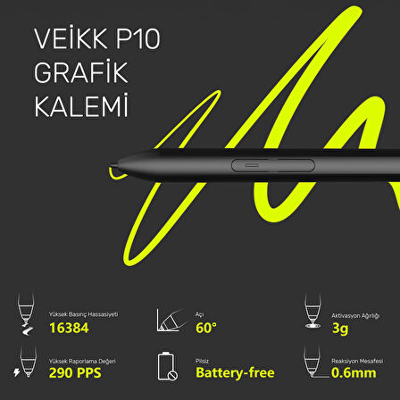 Veikk VK1600 Grafik Tableti İçin Pilsiz Pasif Kalem (Veikk P10)