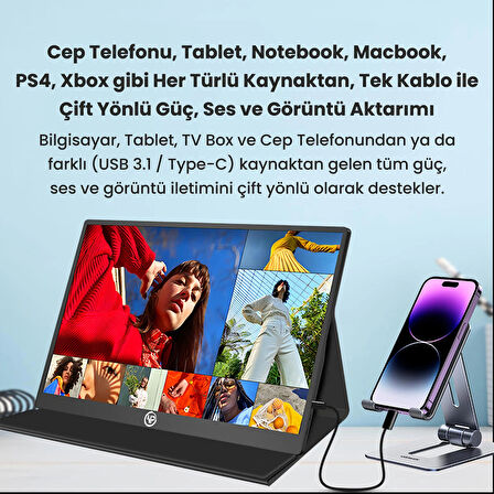 NPO NPM6T 15.6" IPS FHD 5ms 60Hz Type-C Telefon&Oyun Konsolu Uyumlu Dokunmatik Taşınabilir Monitör