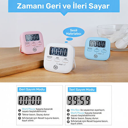 NPO NPT05B Mutfak,Ders,Yemek için 60dk Dijital Alarm Kronometre,Pomodoro Öğrenci Motivasyon Saati
