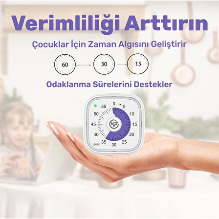 NPO NPT31B Mutfak,Ders,Yemek için 60dk Analog Alarm Zamanlayıcı,Pomodoro Öğrenci Motivasyon Saati