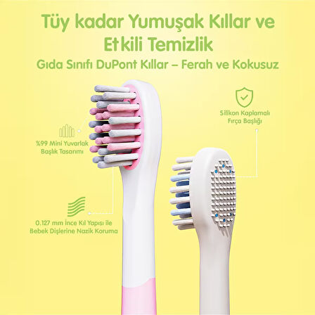 NPO Nicefeel X500 39600VPS Şarjlı Sonic Çocuk Diş Fırçası-Pembe