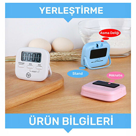 NPO NPT05P Mutfak,Ders,Yemek için 60dk Dijital Alarm Kronometre,Pomodoro Öğrenci Motivasyon Saati