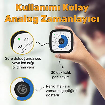NPO NPT31S Mutfak,Ders,Yemek için 60dk Analog Alarm Zamanlayıcı,Pomodoro Öğrenci Motivasyon Saati