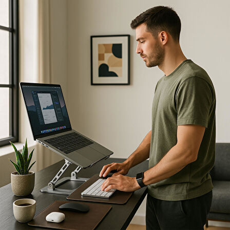 NPO NVR-5035 Açı Ayarlı Ergonomik Macbook Özel 17" Masaüstü Notebook Stand Gümüş Gri