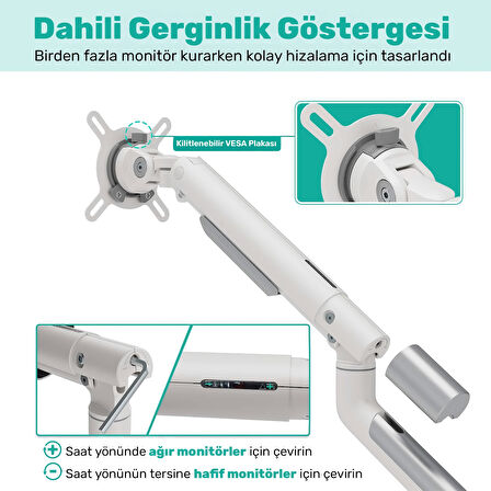 NPO STD49024W Elysium 17"-32" Ultra İnce Tasarım Alüminyum Amortisörlü VESA Çift Kol Monitör Tutucu