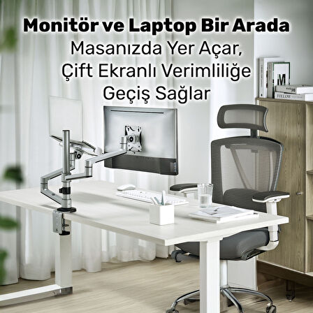 NPO STD72024MLG 11"-17" Notebook 17"-32" Monitör Destekli Alüminyum Monitör Tutucu
