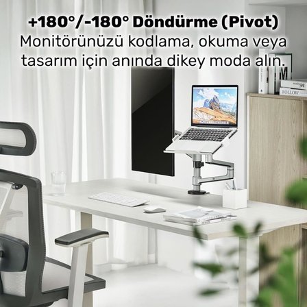 Yıldızan NPO STD72024MLG 17-32" Monitör 11-17" Laptop Destekli Stand, Alüminyum İkili Kol, Ergonomik Yüksekli - Outlet