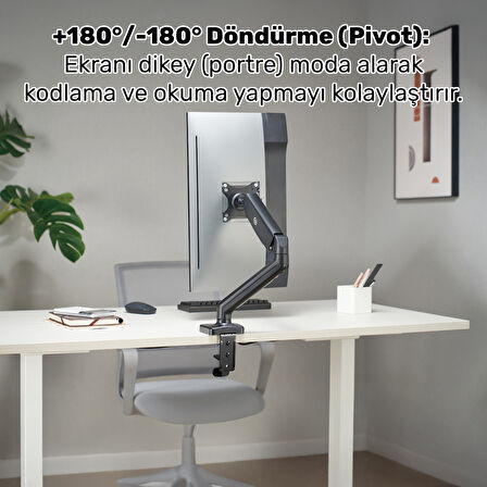 NPO STD46012B Airgrip 17"-32" Ergonomik 360° Amortisörlü VESA Tek Kol Monitör Tutucu