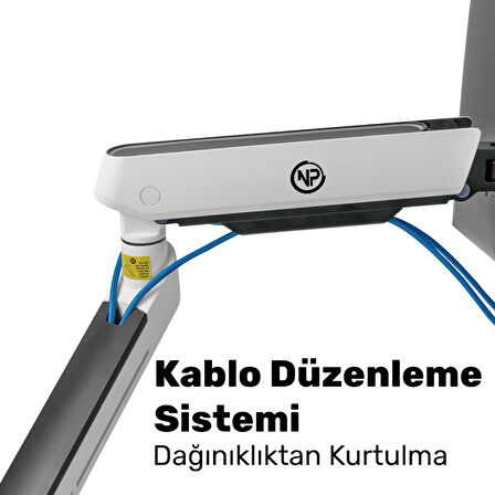 NPO STD54024HLW Elysium 27"-35" Amortisörlü RGB Profesyonel Gaming VESA Çift Kol Monitör Tutucu